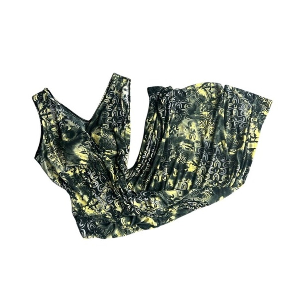 Vintage Abstract Geometric‎ Yellow & Black sleeveless maxi dress art tropical 1X